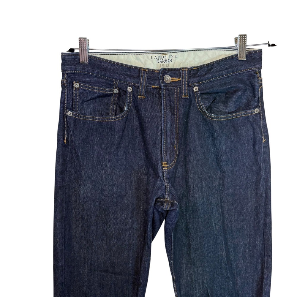 Lands End Canvas Mens Dark Wash Straight Fit Jeans Classic Staple Size 32x30 - Picture 2 of 13